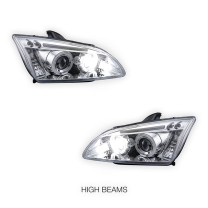 Ford Focus MK2 Hatchback (2004- 2007) Dual Halo LED Projector Headlights LH + RH