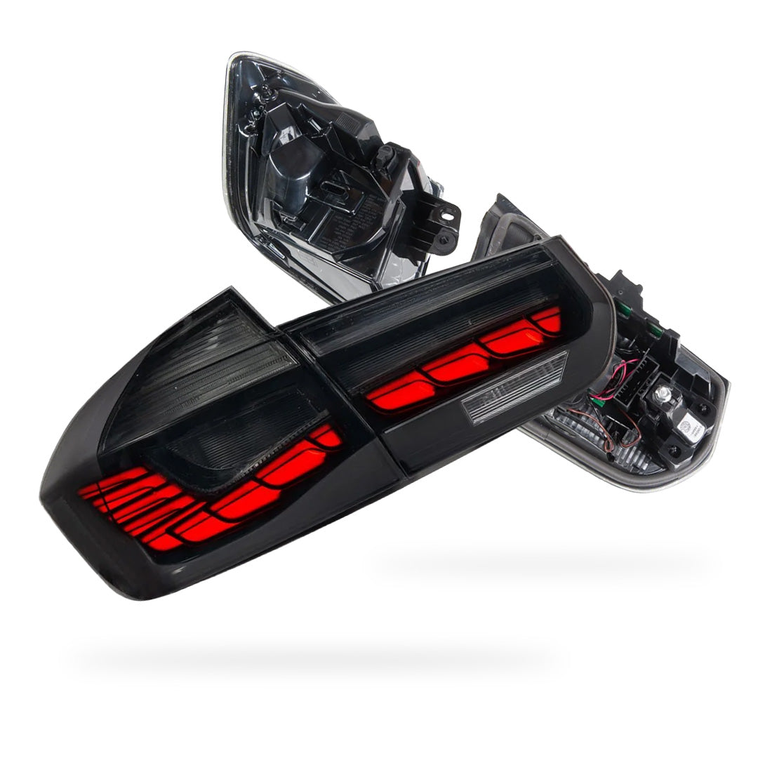 BMW 3 Series F30 / F80 / M3 (2012 - 2018) OLED Style Sequential Smoked Black LED Tail Lights LH + RH