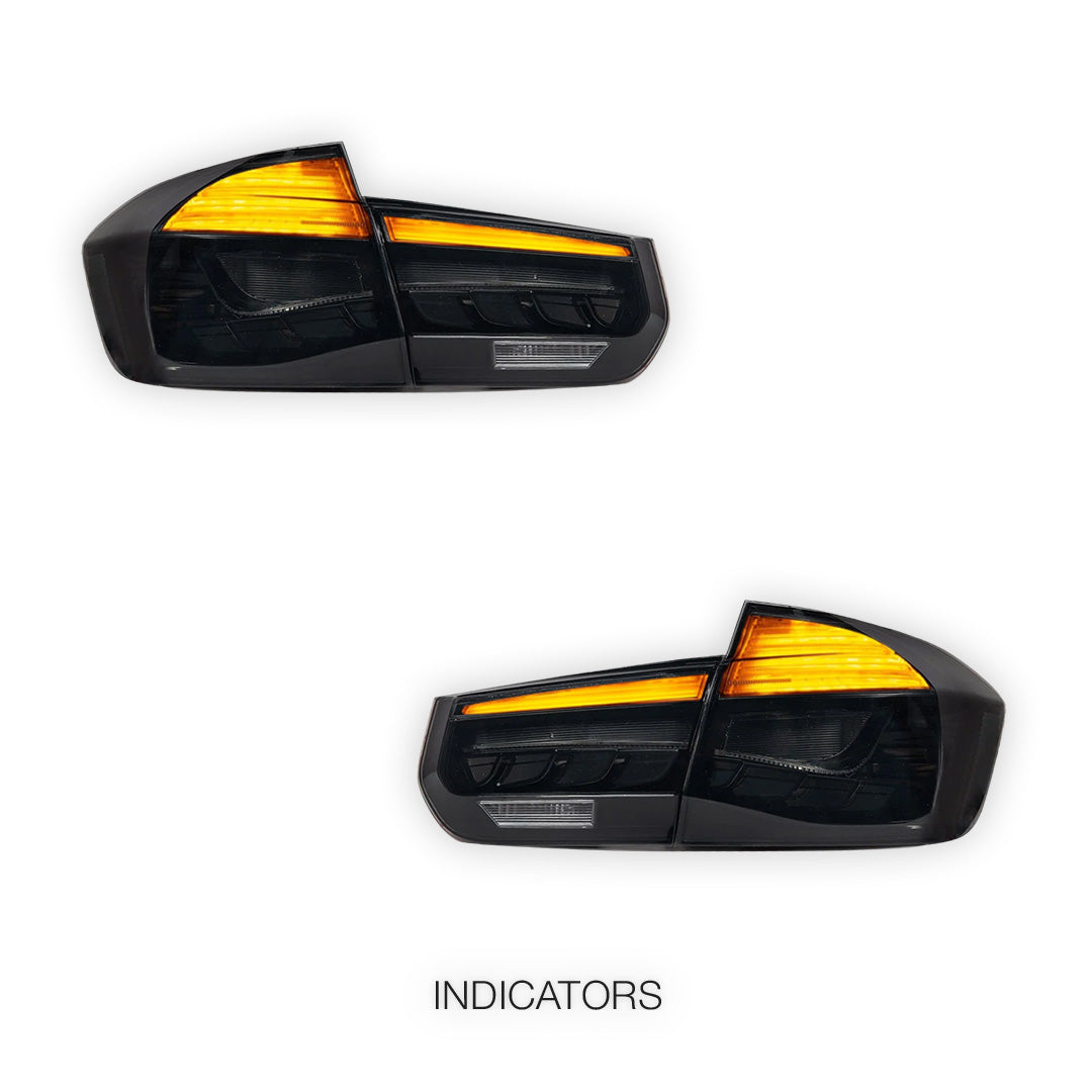 BMW 3 Series F30 / F80 / M3 (2012 - 2018) OLED Style Sequential Smoked Black LED Tail Lights LH + RH