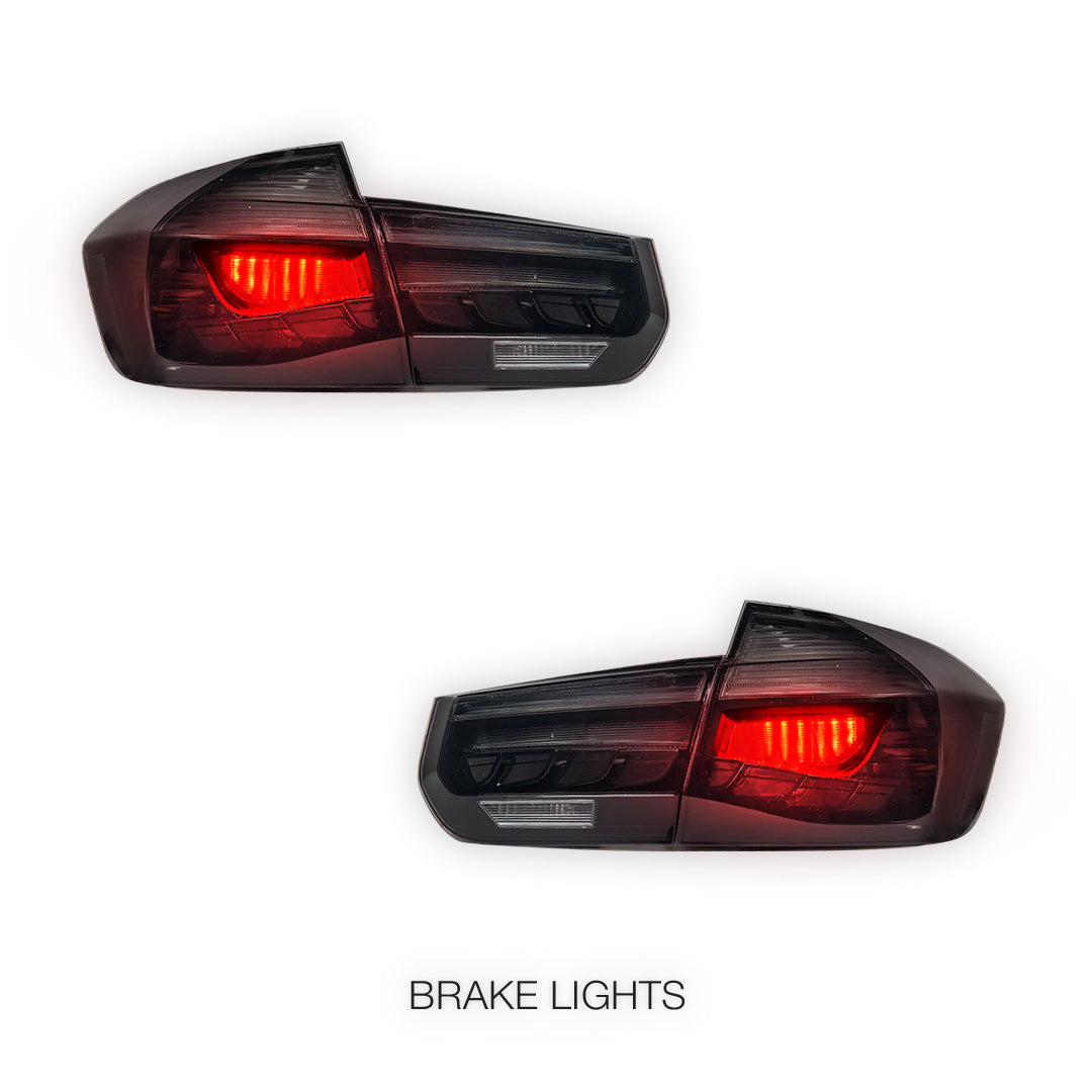 BMW 3 Series F30 / F80 / M3 (2012 - 2018) OLED Style Sequential Smoked Black LED Tail Lights LH + RH