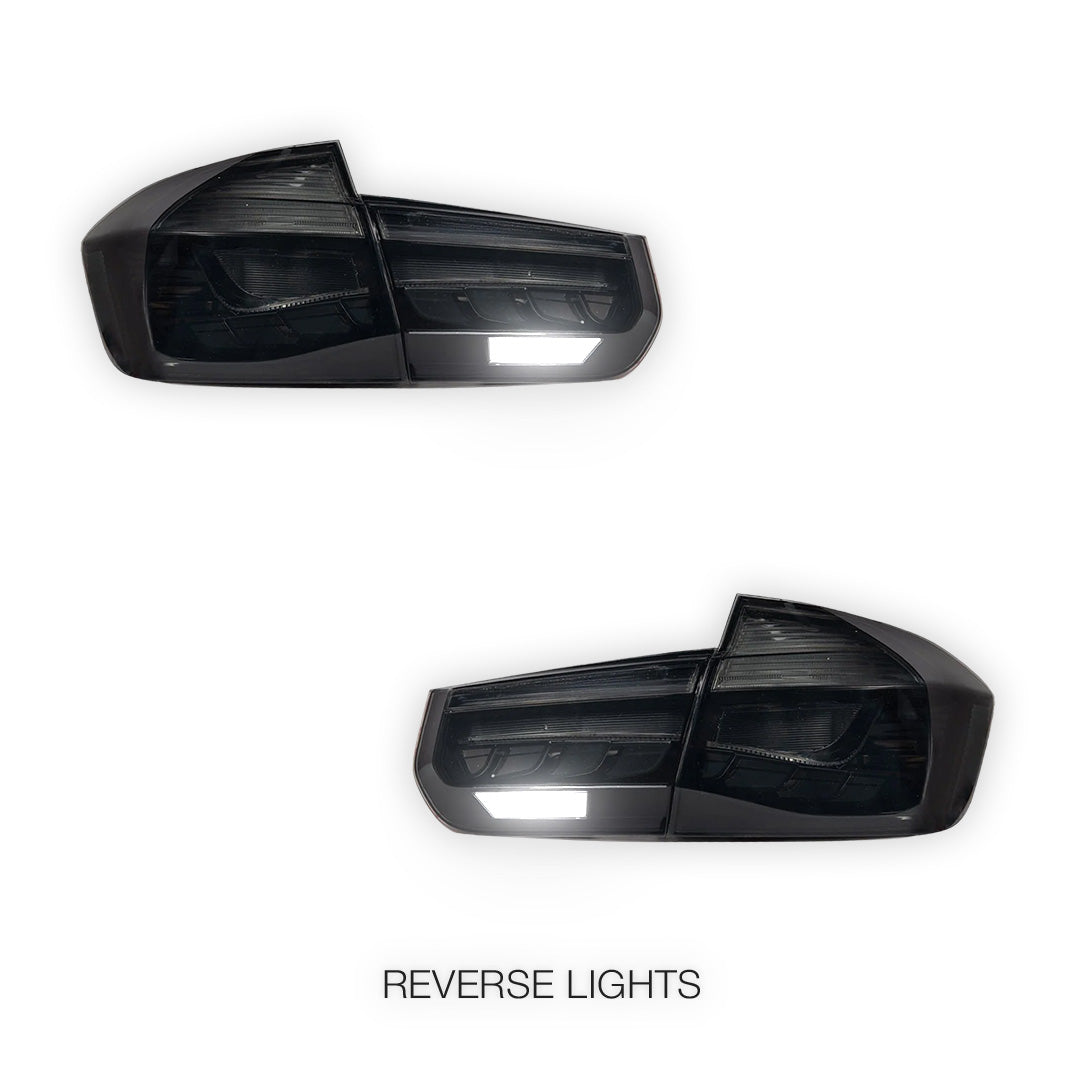 BMW 3 Series F30 / F80 / M3 (2012 - 2018) OLED Style Sequential Smoked Black LED Tail Lights LH + RH