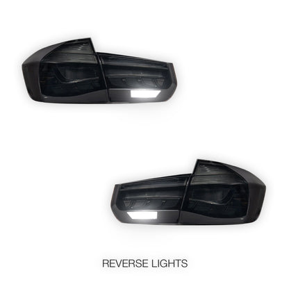 BMW 3 Series F30 / F80 / M3 (2012 - 2018) OLED Style Sequential Smoked Black LED Tail Lights LH + RH