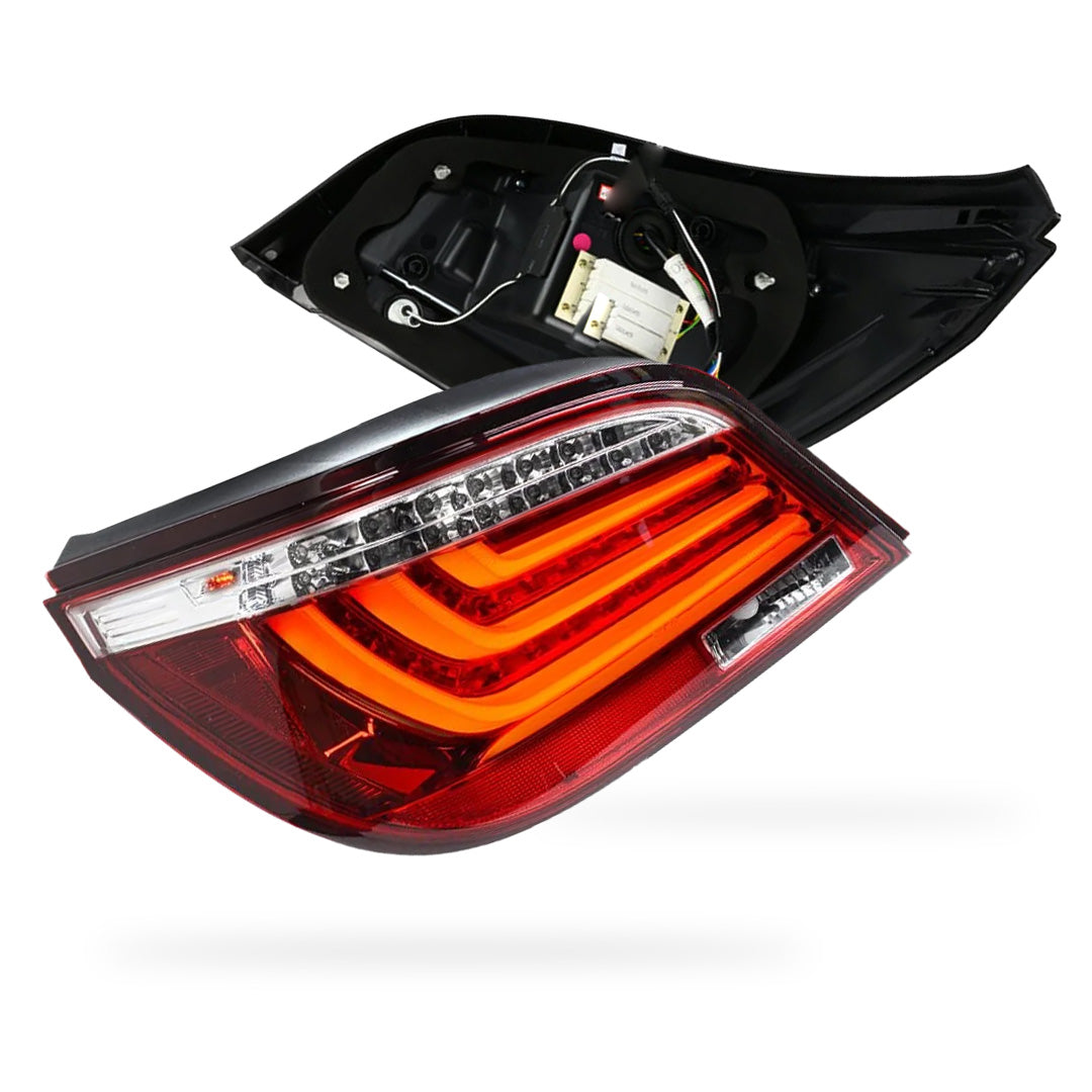 BMW 5 Series E60 (2003 - 2007) Clear Red 3D Stripe Bar LED Tail Lights LH + RH
