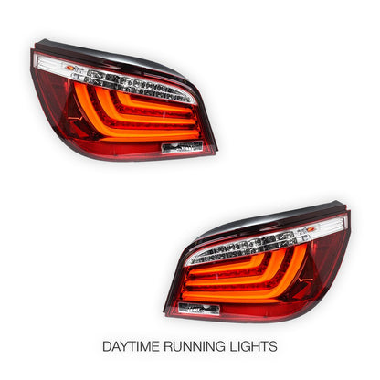 BMW 5 Series E60 (2003 - 2007) Clear Red 3D Stripe Bar LED Tail Lights LH + RH