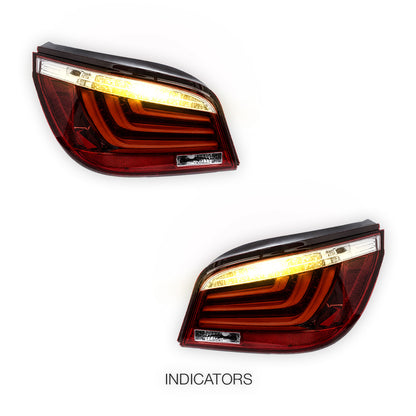 BMW 5 Series E60 (2003 - 2007) Clear Red 3D Stripe Bar LED Tail Lights LH + RH