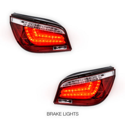BMW 5 Series E60 (2003 - 2007) Clear Red 3D Stripe Bar LED Tail Lights LH + RH