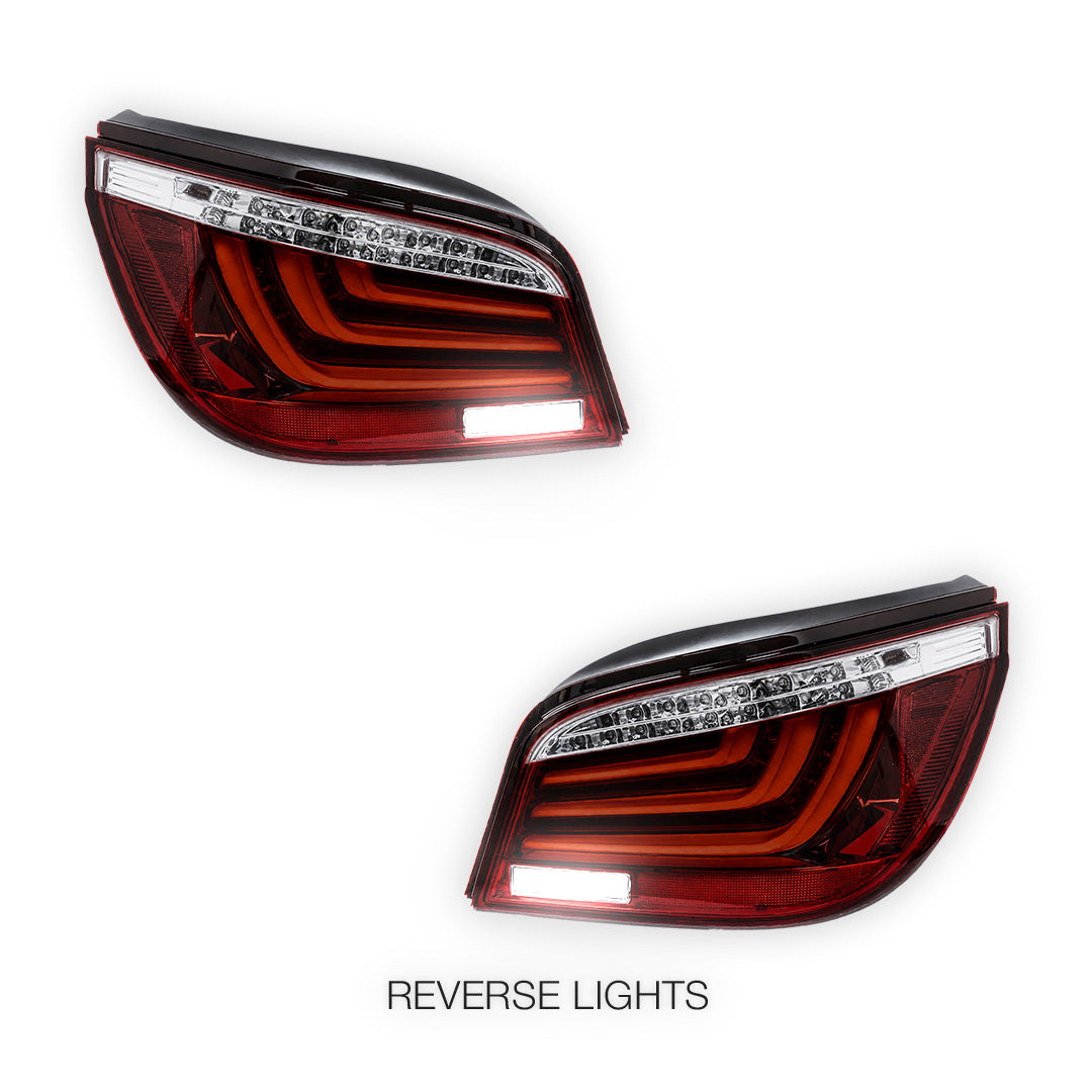BMW 5 Series E60 (2003 - 2007) Clear Red 3D Stripe Bar LED Tail Lights LH + RH