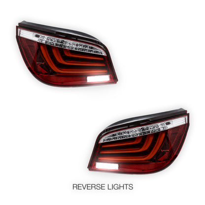 BMW 5 Series E60 (2003 - 2007) Clear Red 3D Stripe Bar LED Tail Lights LH + RH