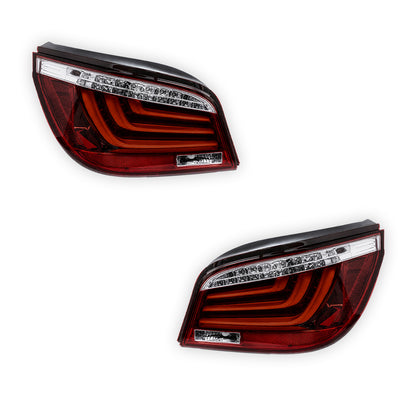 BMW 5 Series E60 (2003 - 2007) Clear Red 3D Stripe Bar LED Tail Lights LH + RH