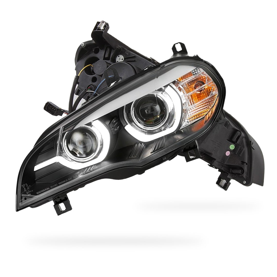 BMW X5 E70 (2007 - 2010) Black 3D Dual LED DRL Projector Headlights LH + RH