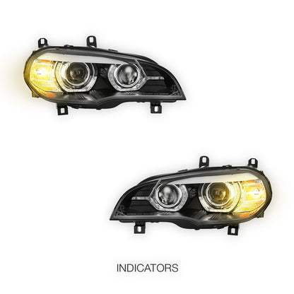 BMW X5 E70 (2007 - 2010) Black 3D Dual LED DRL Projector Headlights LH + RH
