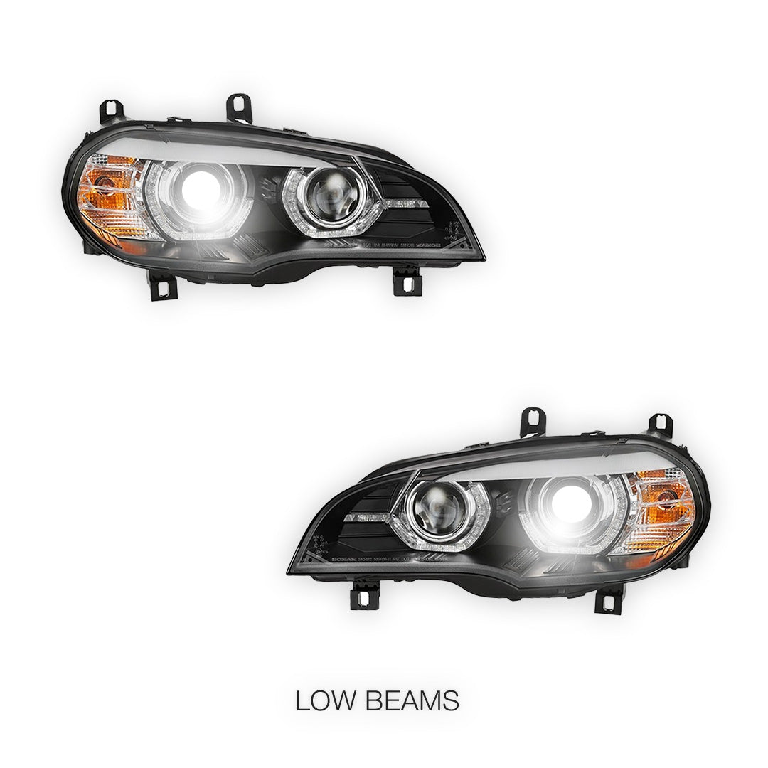 BMW X5 E70 (2007 - 2010) Black 3D Dual LED DRL Projector Headlights LH + RH