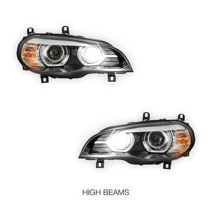 BMW X5 E70 (2007 - 2010) Black 3D Dual LED DRL Projector Headlights LH + RH