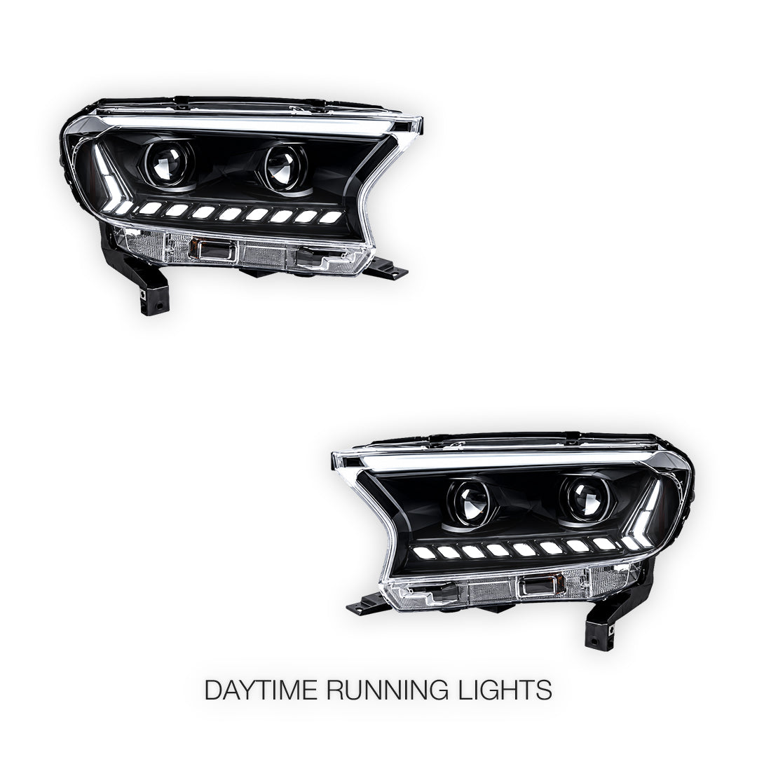 Ford Ranger T6 (2015 - 2020) Black Animation DRL Sequential Headlights LH + RH