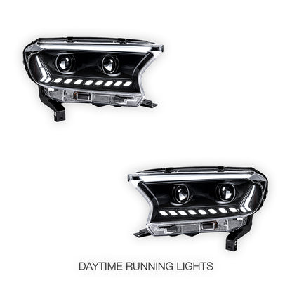 Ford Ranger T6 (2015 - 2020) Black Animation DRL Sequential Headlights LH + RH