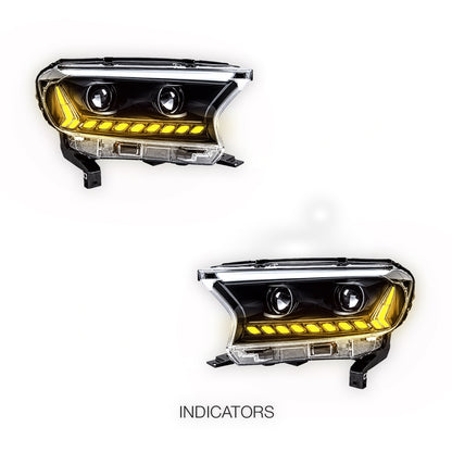 Ford Ranger T6 (2015 - 2020) Black Animation DRL Sequential Headlights LH + RH