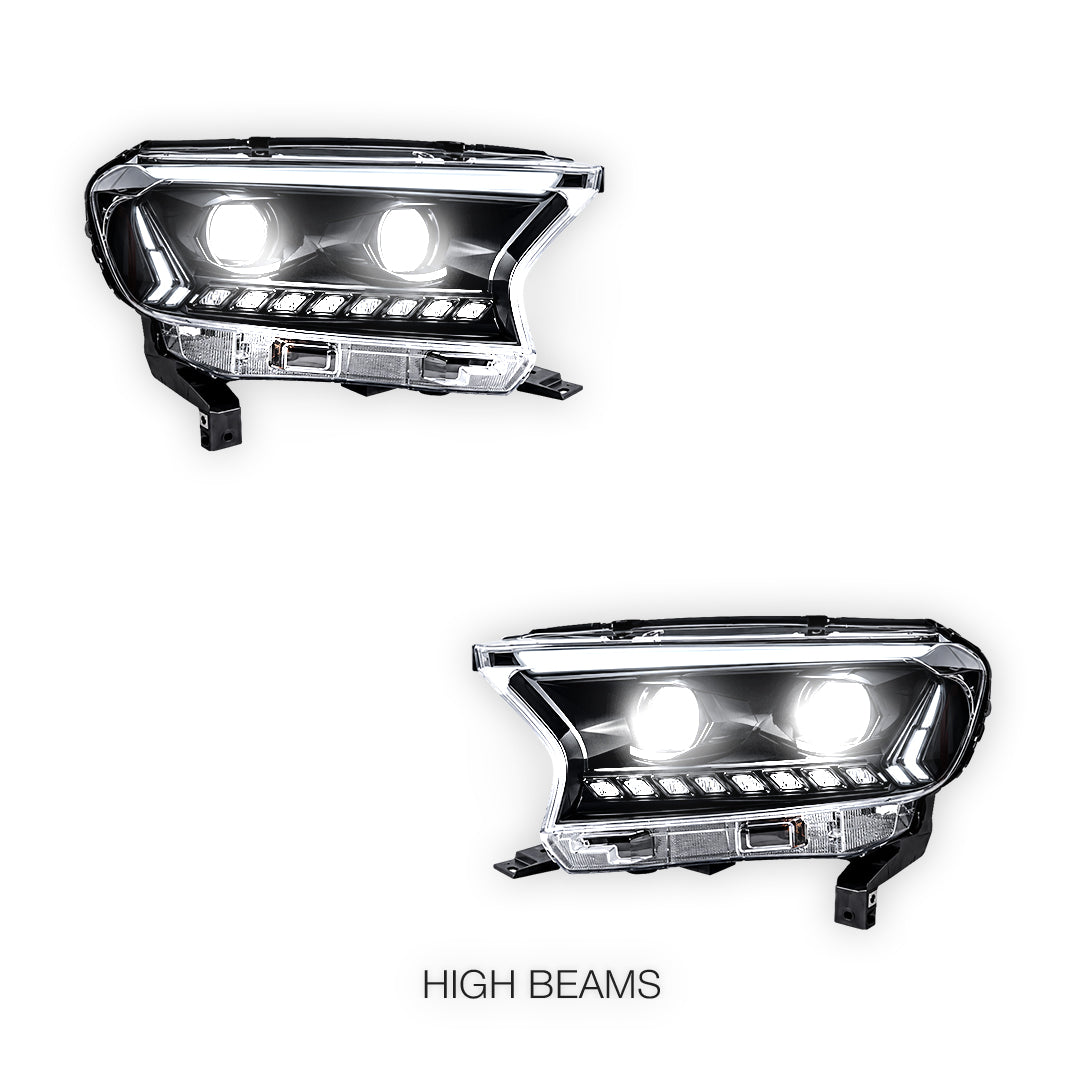 Ford Ranger T6 (2015 - 2020) Black Animation DRL Sequential Headlights LH + RH