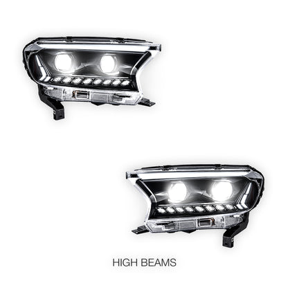 Ford Ranger T6 (2015 - 2020) Black Animation DRL Sequential Headlights LH + RH