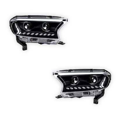 Ford Ranger T6 (2015 - 2020) Black Animation DRL Sequential Headlights LH + RH