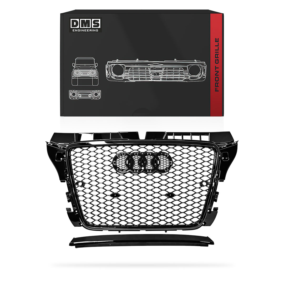 Audi A3 8P [2009 - 2012) Gloss Black / Chrome Black Honeycomb RS3 Style Front Bumper Bar Grille