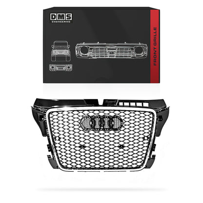 Audi A3 8P [2009 - 2012) Gloss Black / Chrome Black Honeycomb RS3 Style Front Bumper Bar Grille