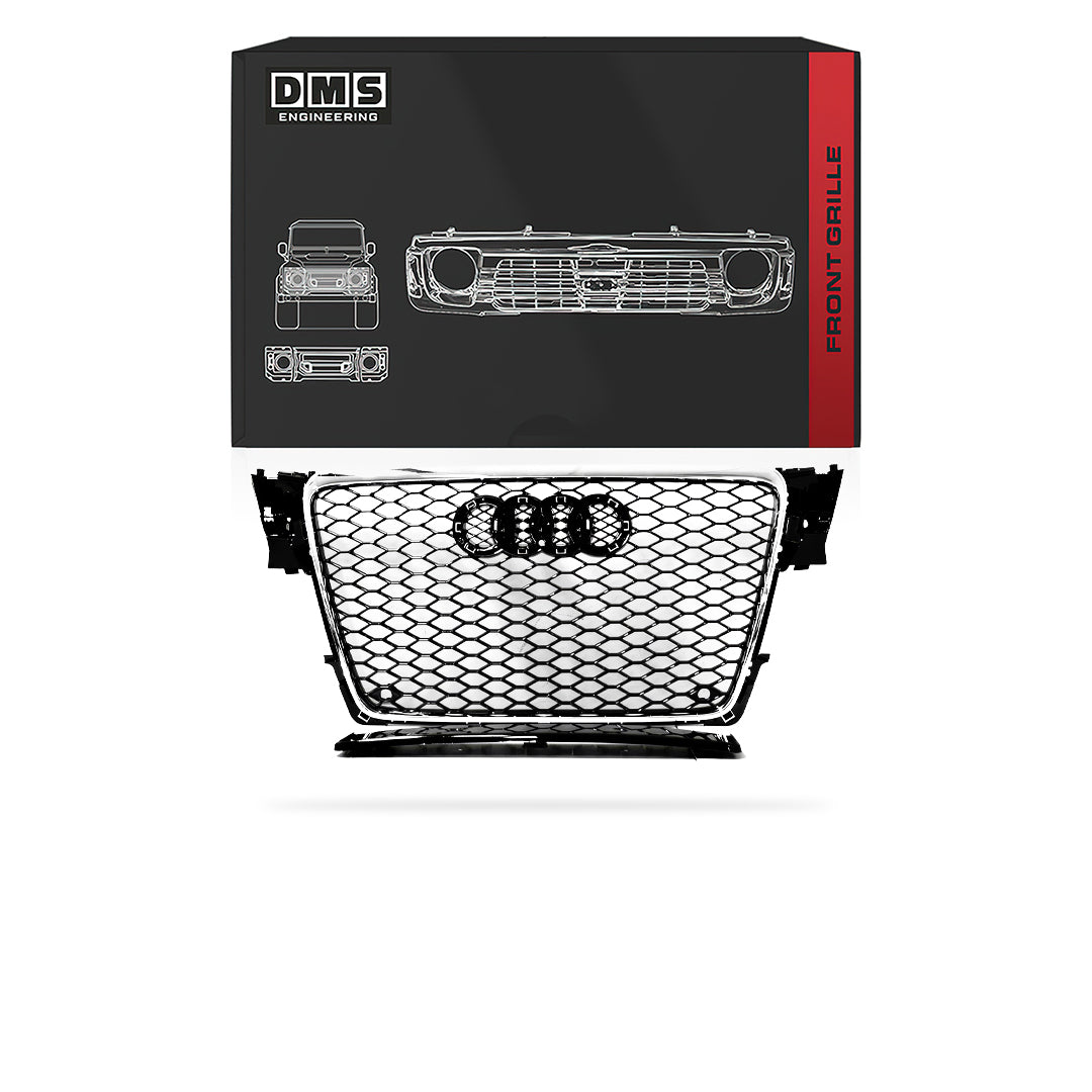 Audi A4 B8 (2009 - 2011) Gloss Black / Chrome Black Honeycomb RS4 Style Front Bumper Bar Grille