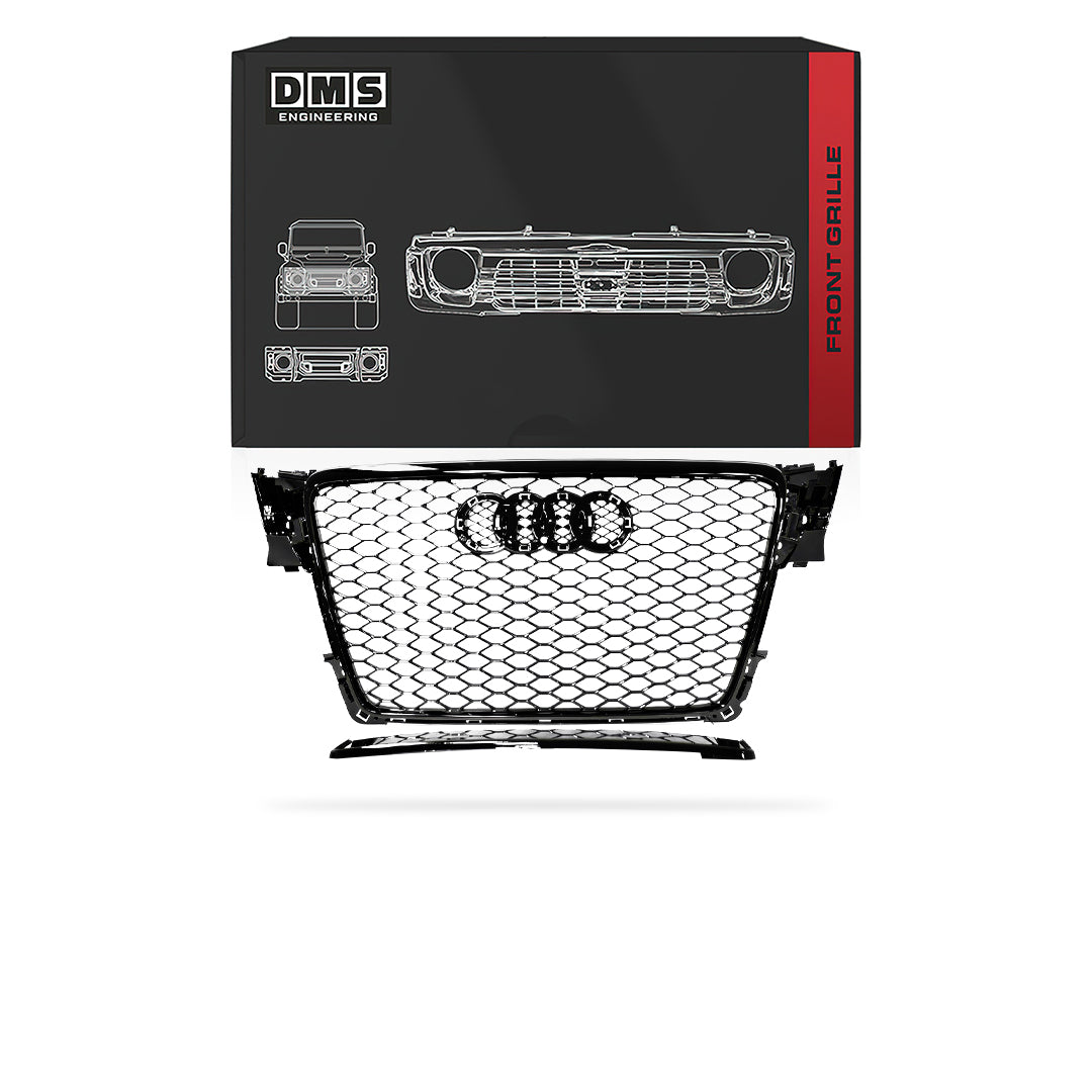 Audi A4 B8 (2009 - 2011) Gloss Black / Chrome Black Honeycomb RS4 Style Front Bumper Bar Grille