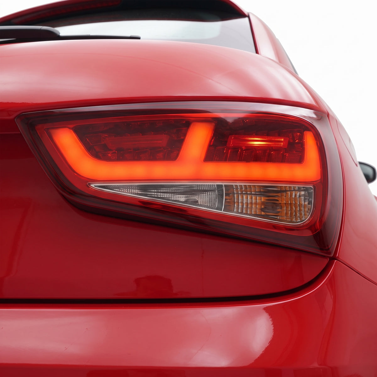Audi A1 8X (2010 - 2014) Smoke Red 3D LED Stripe Bar Tail Lights LH + RH installed close-up