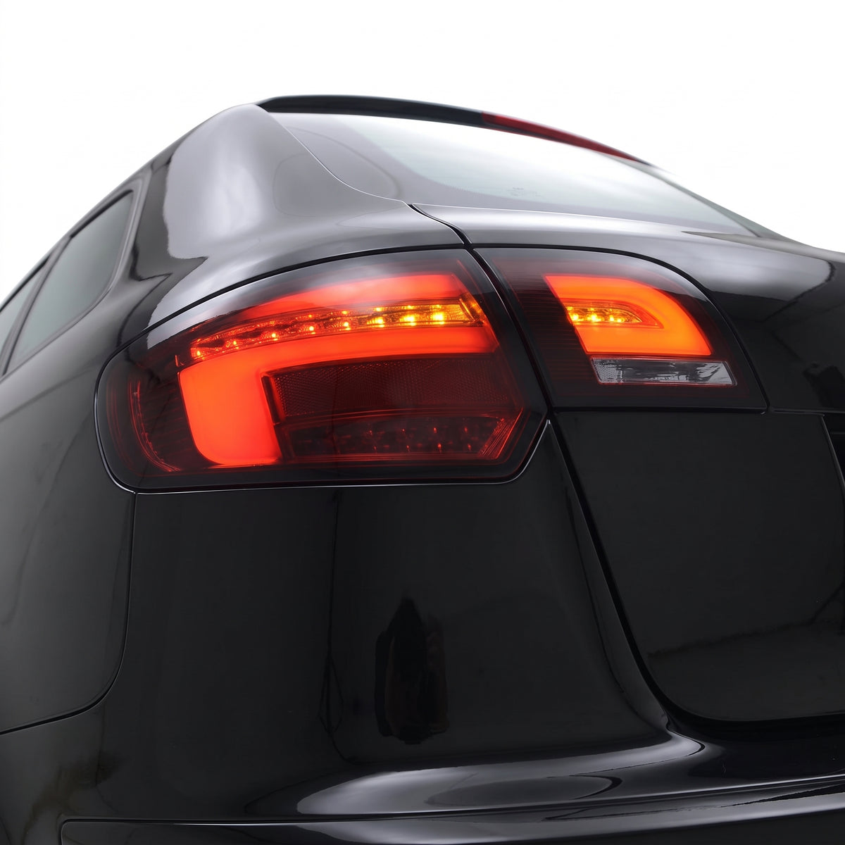 Audi A3 8P (2009 - 2013) Smoke Red Sequential Full 3D LED Stripe Tail Lights LH + RH installed close-up
