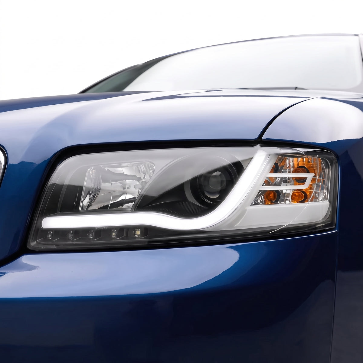 Audi A4 B6 (2000 - 2005) 3D LED DRL Projector Headlights LH + RH installed close-up