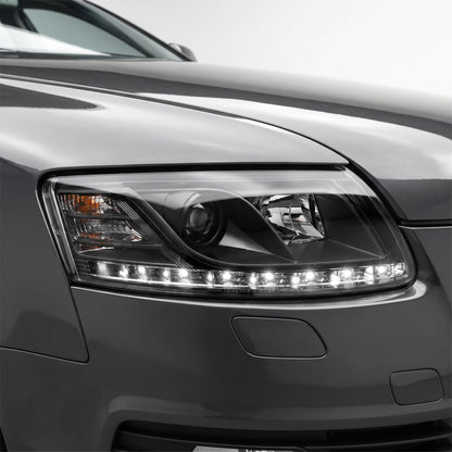 Audi A6 C6 (2004 - 2011) Black LED DRL Projector Headlights LH + RH