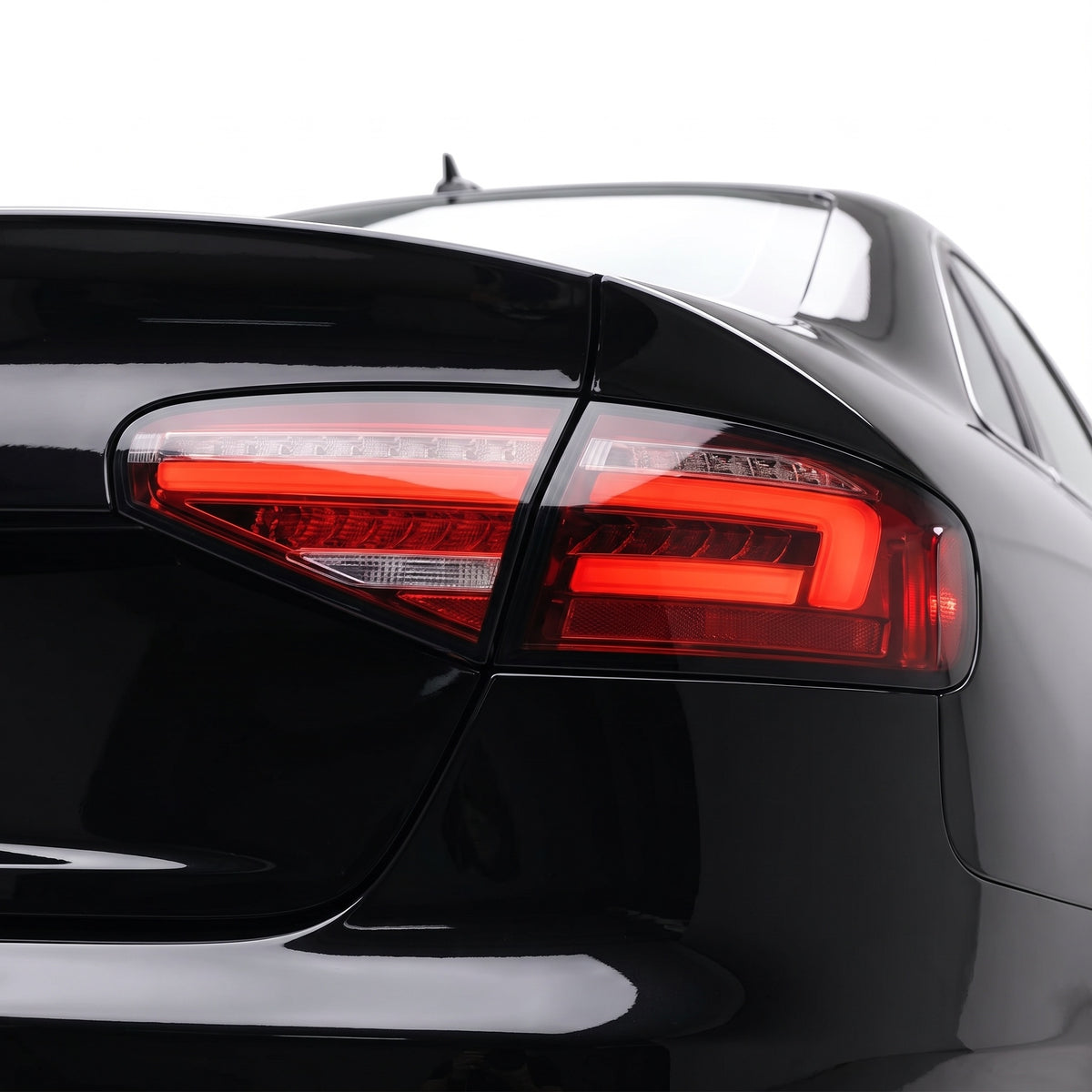 Audi S4 B8 (2012 - 2015) "Fits stock LED only" Clear Red Sequential 3D LED Stripe Tail Lights LH + RH installed close-up