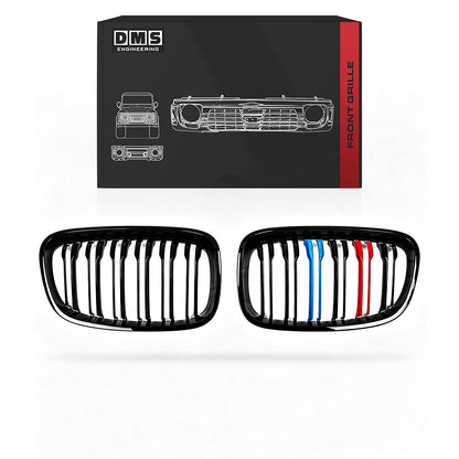 BMW 1 Series F20 (2011 - 2015) Gloss Black / Gloss Black with Colour Stripes M4 style Front Bumper Bar Kidney Grille