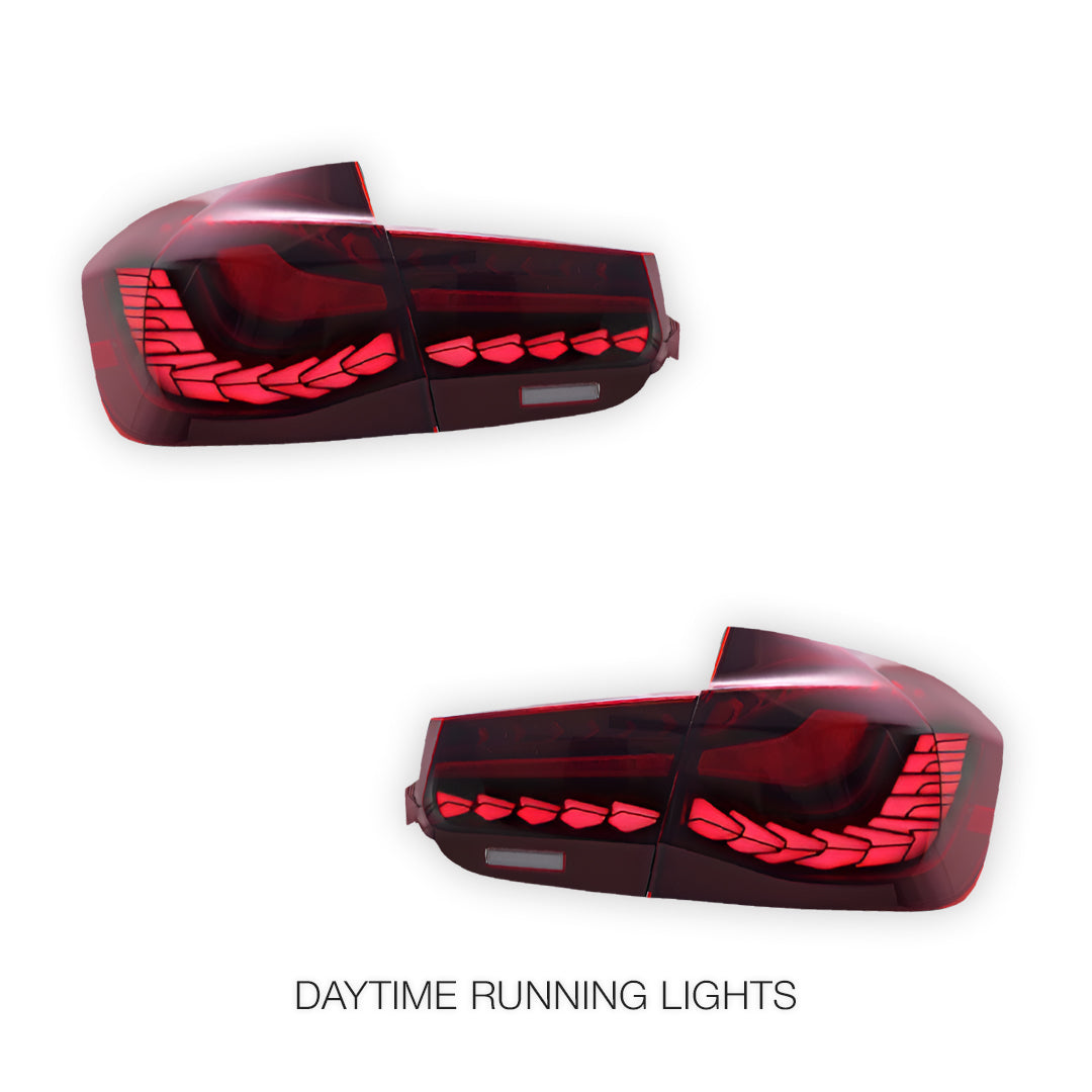 BMW 3-Series F30 / F80 / M3 (2012 - 2015) Dragon Scale Style Sequential Red LED Tail Lights LH + RH