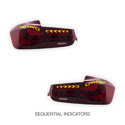 BMW 3-Series F30 / F80 / M3 (2012 - 2015) Dragon Scale Style Sequential Red LED Tail Lights LH + RH