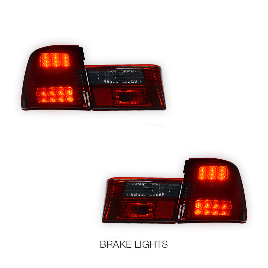 BMW 5 Series E34 (1987 - 1996) Smoked Red with Trunk Garnish Panel LED Tail Lights LH + RH