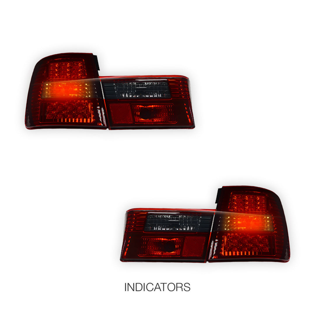 BMW 5 Series E34 (1987 - 1996) Smoked Red with Trunk Garnish Panel LED Tail Lights LH + RH