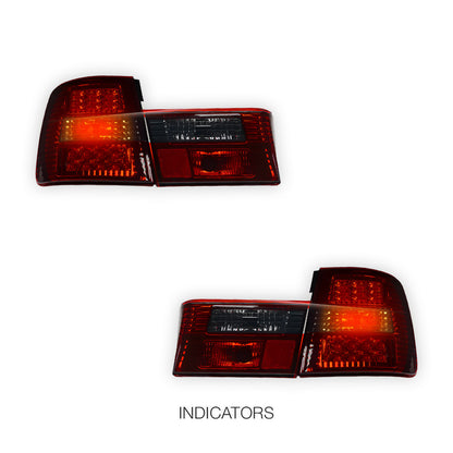 BMW 5 Series E34 (1987 - 1996) Smoked Red with Trunk Garnish Panel LED Tail Lights LH + RH