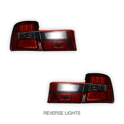 BMW 5 Series E34 (1987 - 1996) Smoked Red with Trunk Garnish Panel LED Tail Lights LH + RH