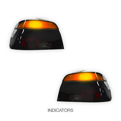 BMW 5 Series E39 (1995 - 2000) Smoked Red with 3D LED Stripe Bar Tail Lights LH + RH
