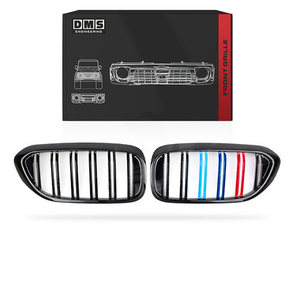 BMW 5 Series G30 / G31 (2017 - 2020) Gloss Black / Gloss Black with colour stripes M5 Style Front Bumper Bar Kidney Grille