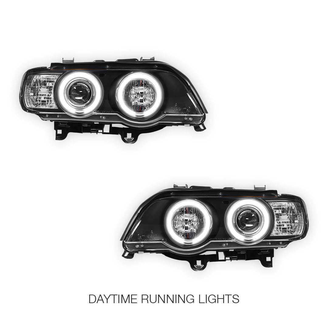 BMW X5 E53 Pre LCI (2000 - 2003) Black CCFL Angel Eyes Projector Headlights LH + RH