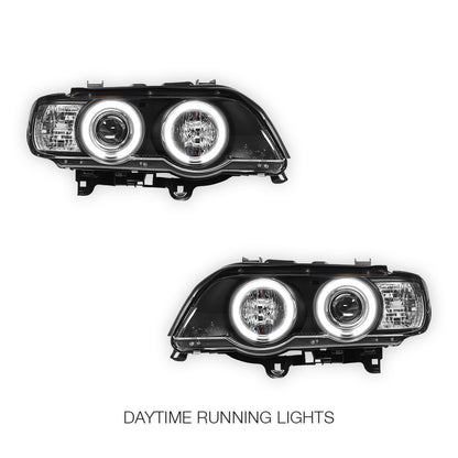 BMW X5 E53 Pre LCI (2000 - 2003) Black CCFL Angel Eyes Projector Headlights LH + RH