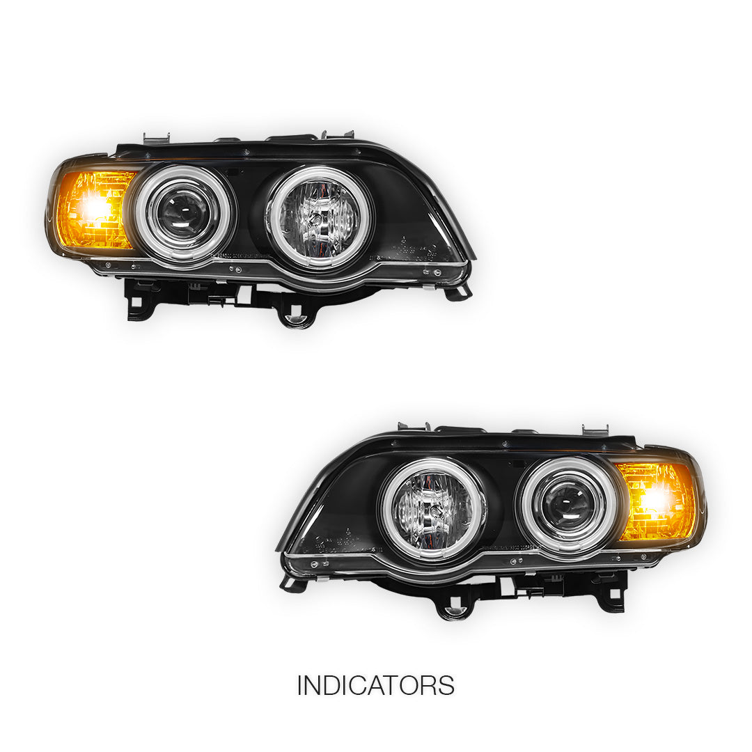 BMW X5 E53 Pre LCI (2000 - 2003) Black CCFL Angel Eyes Projector Headlights LH + RH
