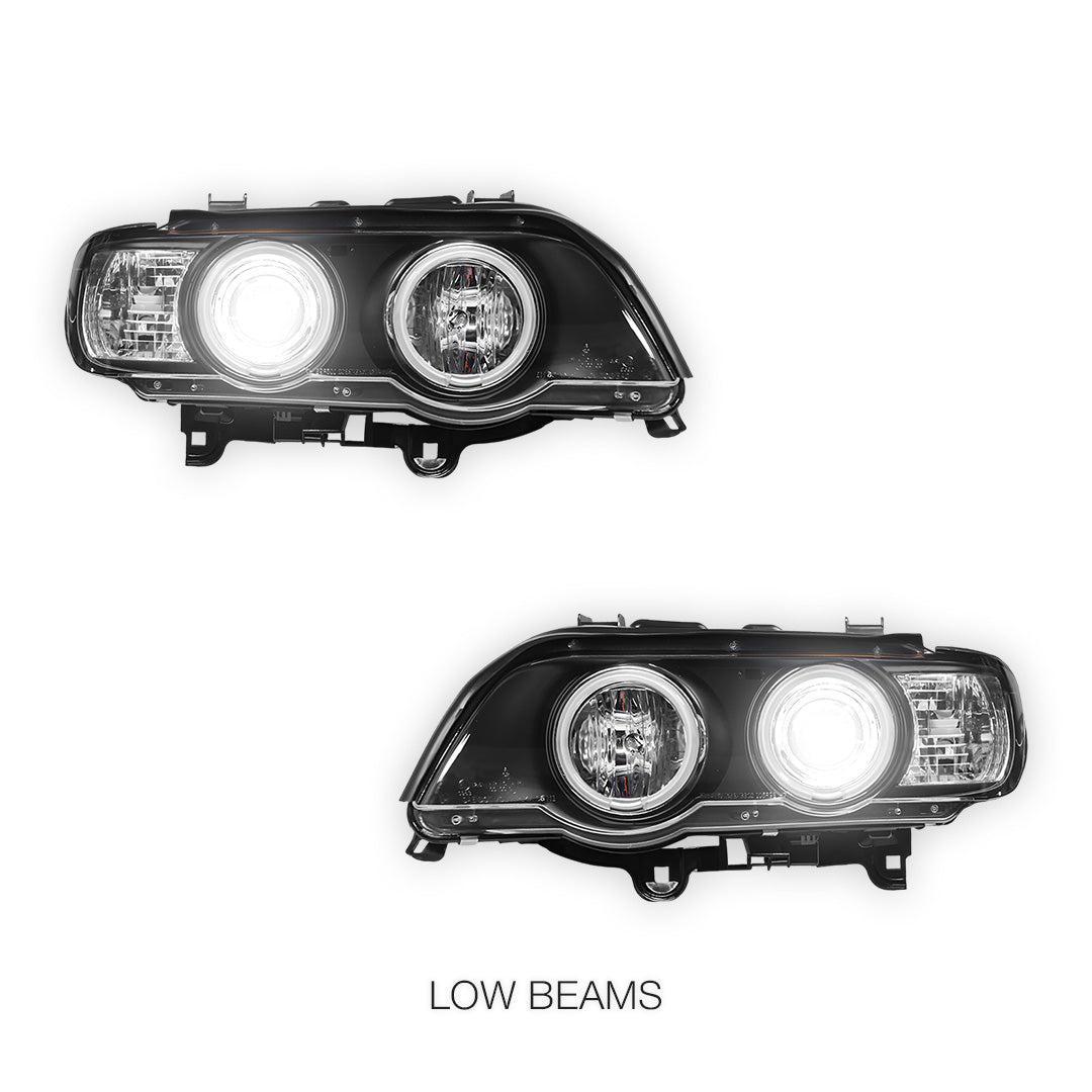BMW X5 E53 Pre LCI (2000 - 2003) Black CCFL Angel Eyes Projector Headlights LH + RH