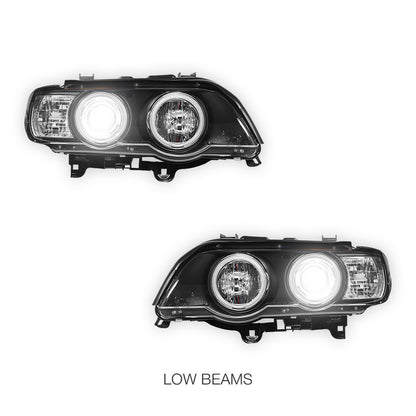 BMW X5 E53 Pre LCI (2000 - 2003) Black CCFL Angel Eyes Projector Headlights LH + RH
