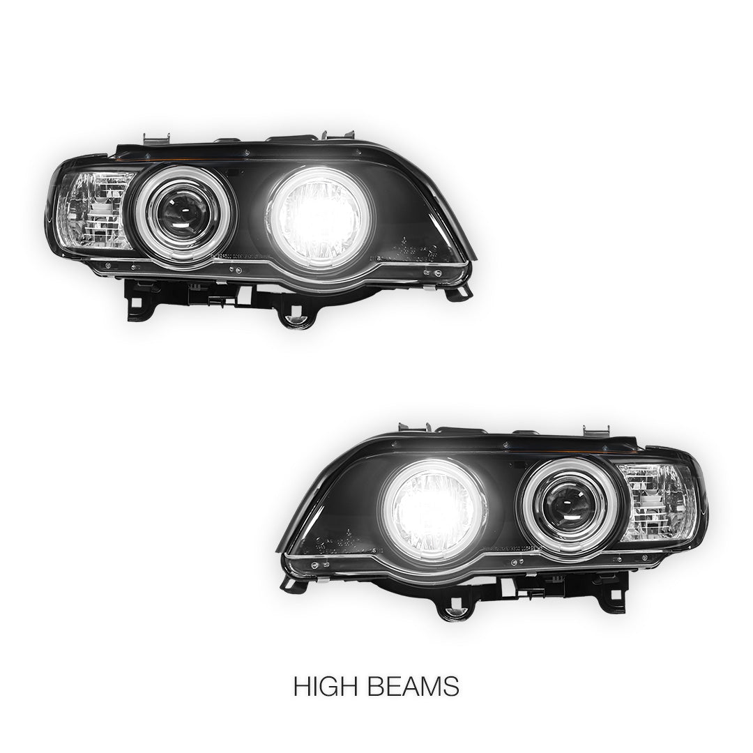 BMW X5 E53 Pre LCI (2000 - 2003) Black CCFL Angel Eyes Projector Headlights LH + RH