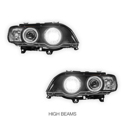 BMW X5 E53 Pre LCI (2000 - 2003) Black CCFL Angel Eyes Projector Headlights LH + RH
