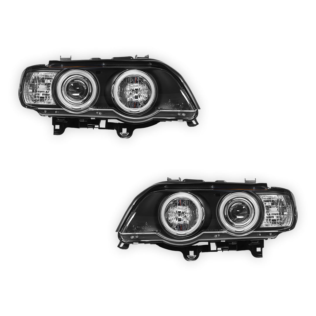 BMW X5 E53 Pre LCI (2000 - 2003) Black CCFL Angel Eyes Projector Headlights LH + RH
