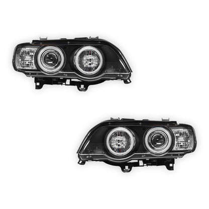 BMW X5 E53 Pre LCI (2000 - 2003) Black CCFL Angel Eyes Projector Headlights LH + RH
